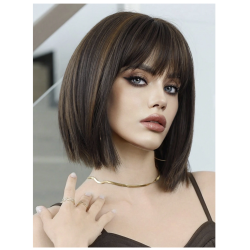 باروكة شعر بني بغرة أمامية
