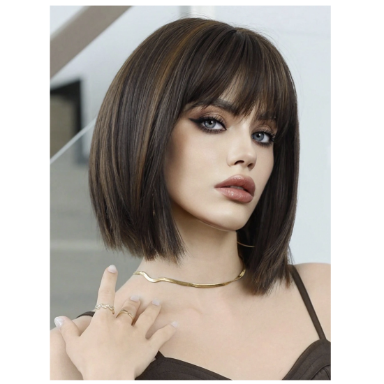 باروكة شعر بني بغرة أمامية