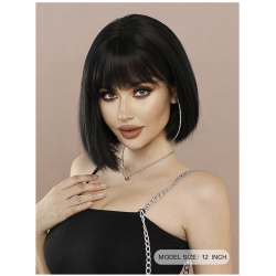 باروكة شعر أسود بغرة أمامية