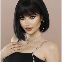 باروكة شعر أسود بغرة أمامية