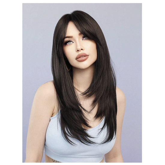 باروكة شعر أسود بغرة أمامية